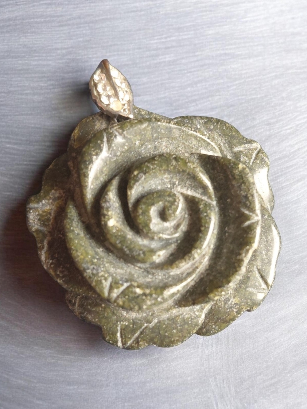 Carved Rose Pendant in Golden Obsidian Stone